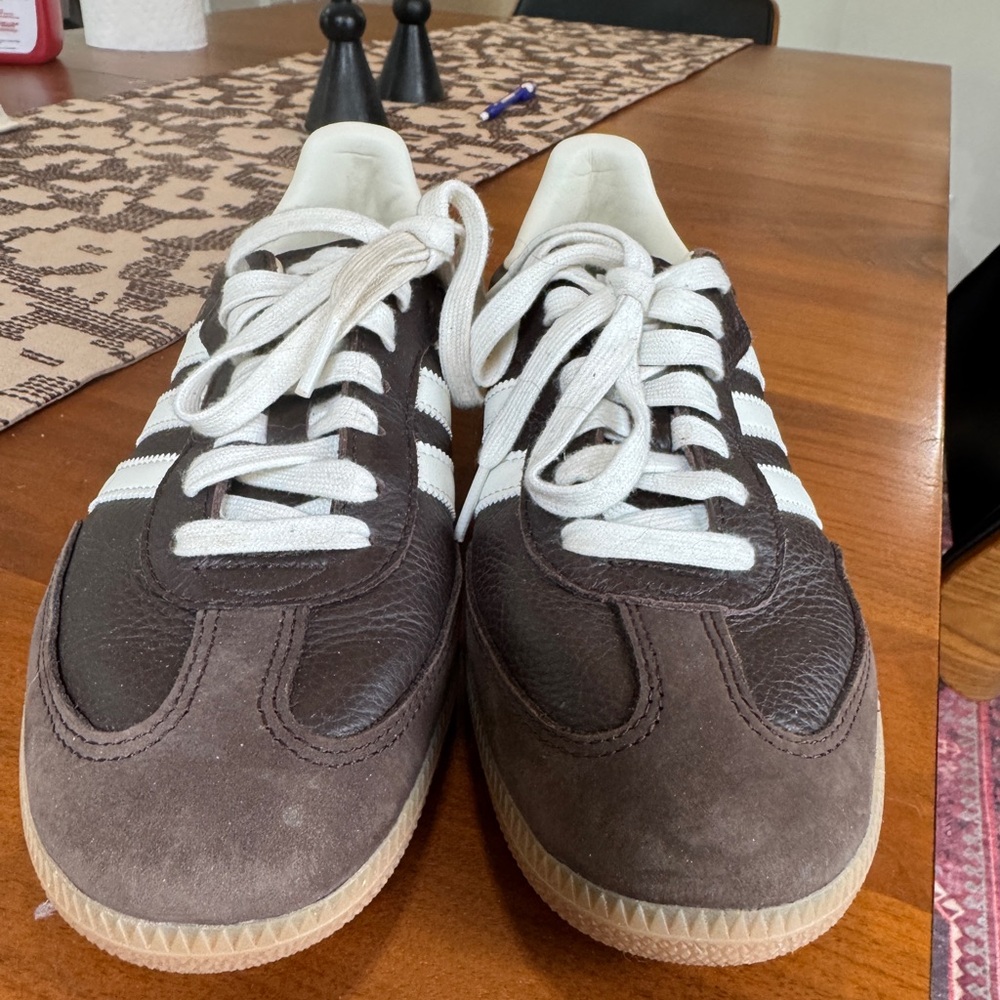 adidas Samba Brown White Classic Leather Sneakers - Picture 2 of 8